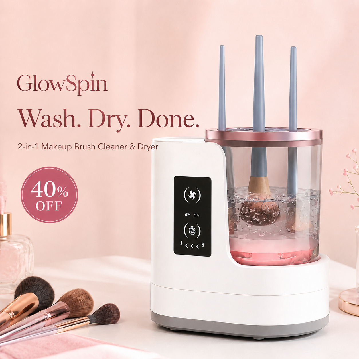 Smart makeup brush cleaner and dryer