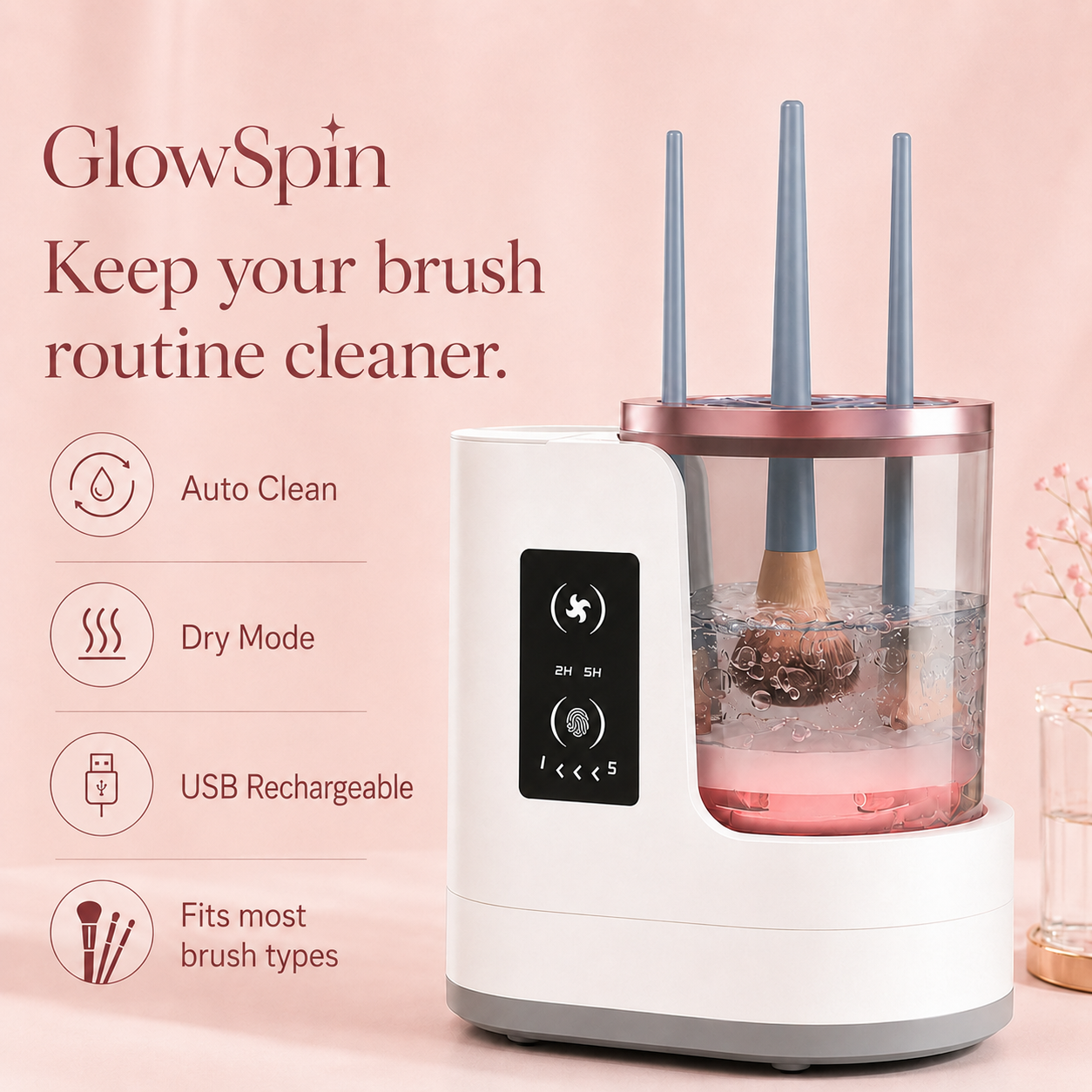 Smart makeup brush cleaner and dryer
